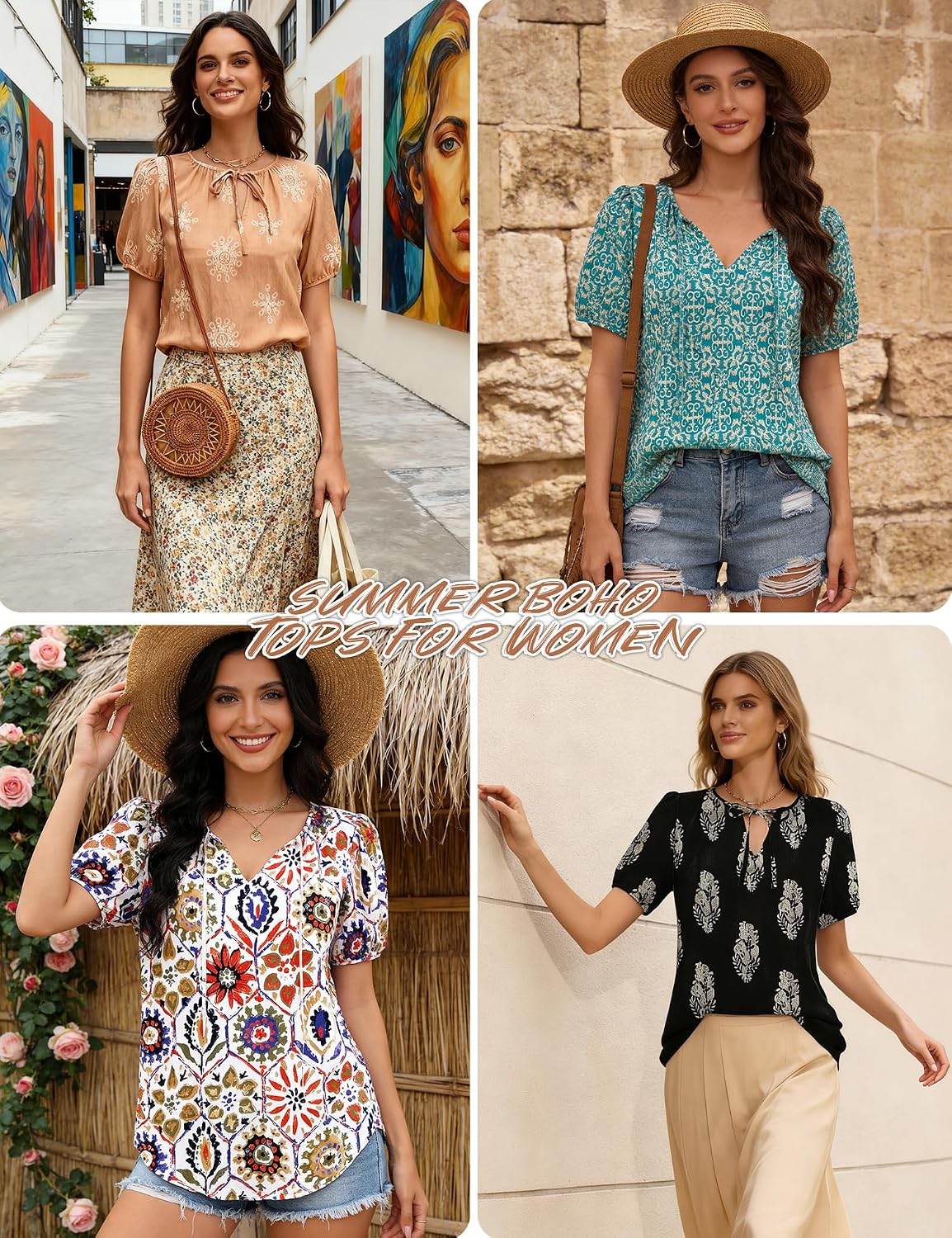 Detalle de Rapbin Bluse – Sommer-Boho Bluse mit V-Ausschnitt, lockeres Bindeband-Oberteil