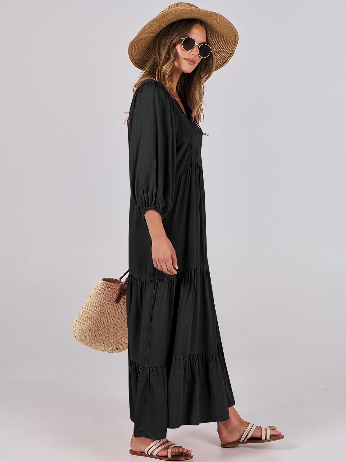Detalle 2 de ANRABESS Boho Maxi Dress V Neck S