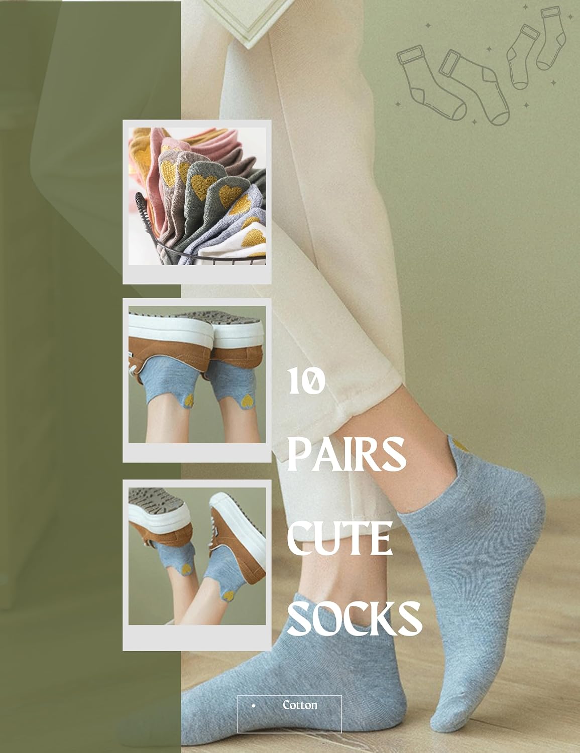 Detalle de Sporzin Sneaker Socken Damen (2 Größen: 35-38 & 39-42) – 10 Paar bunte Baumwollsocken mit Fersen-Stickerei