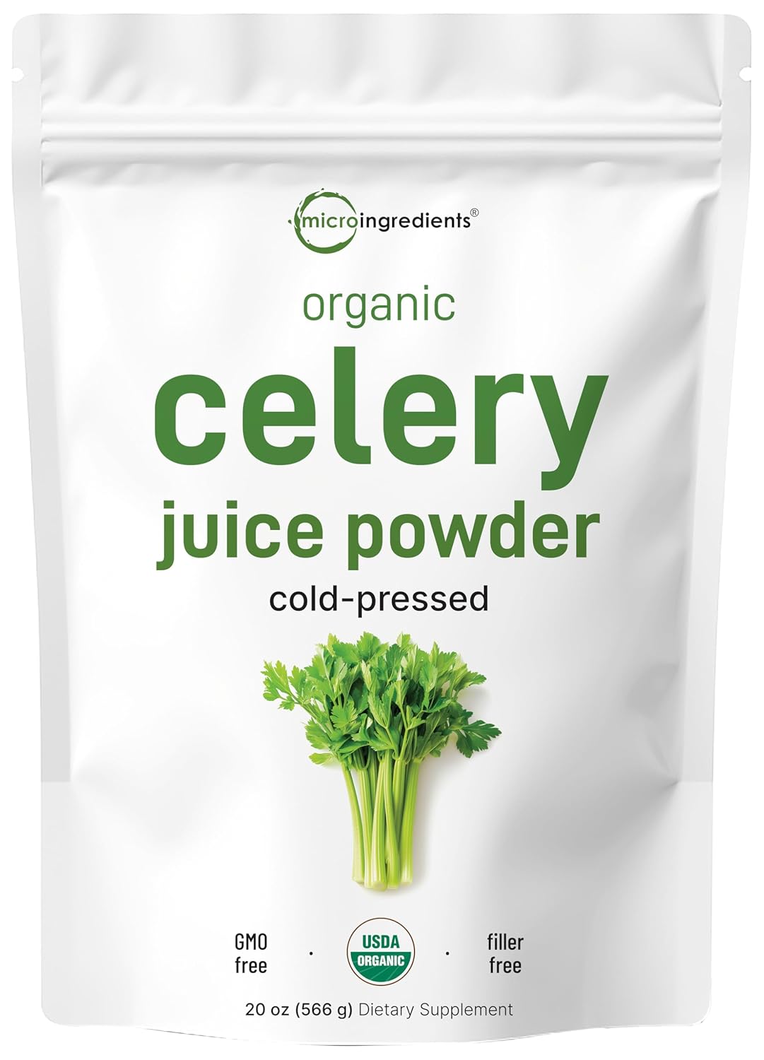 Detalle de Micro Ingredients CE001 Organic Celery Juice Powder, Cold-Pressed, 20 oz, 70 Servings