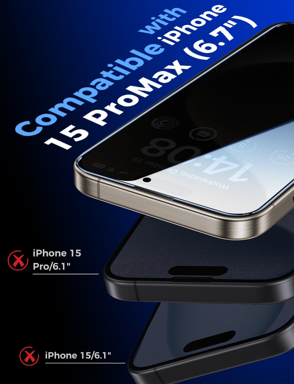 Detalle 1 de MAGIC JOHN iPhone 15 Pro Max privacy glass 2-pack