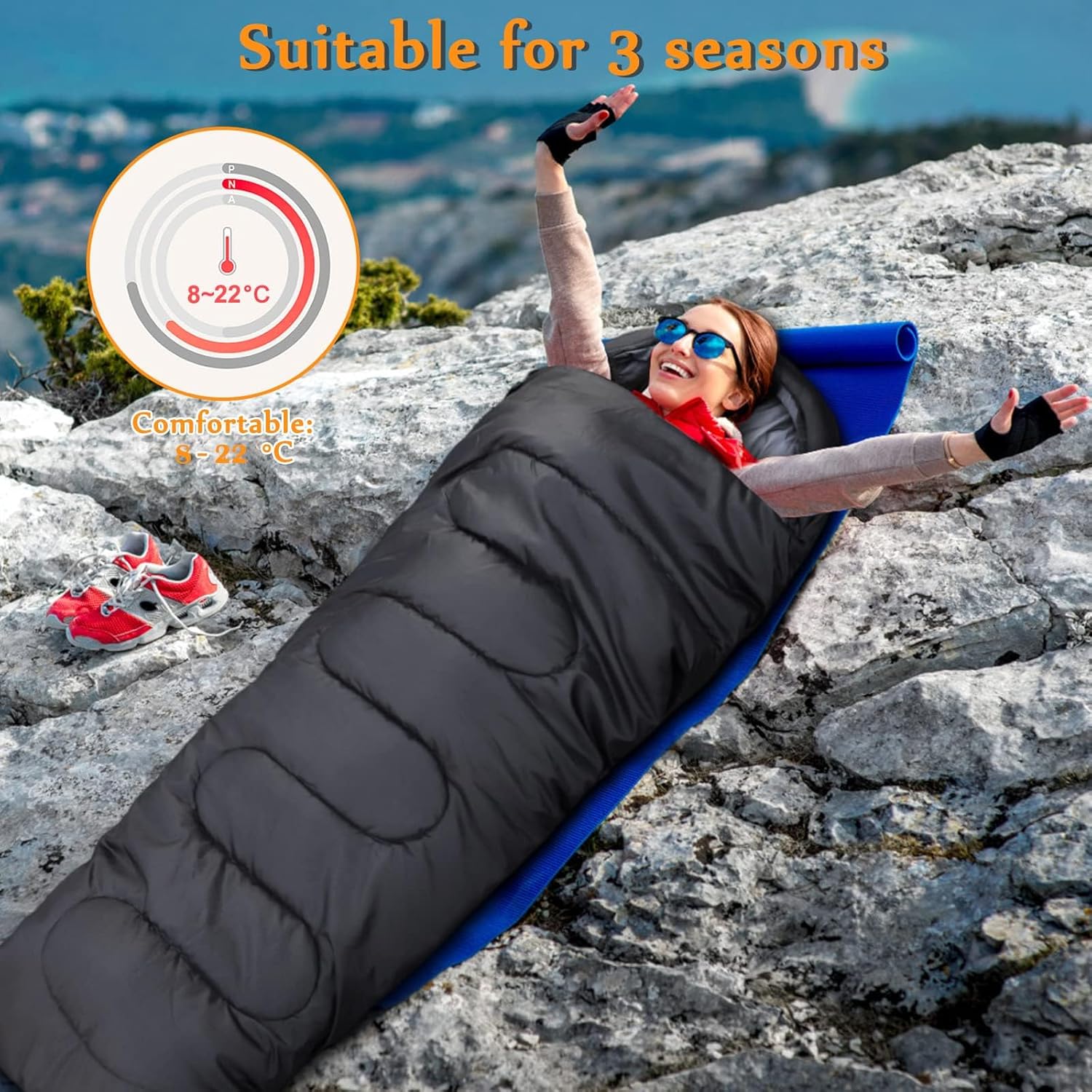 Detalle de Sleeping Bag for Adults 3-Season – Ultra-Light, Waterproof & Compact for Backpacking