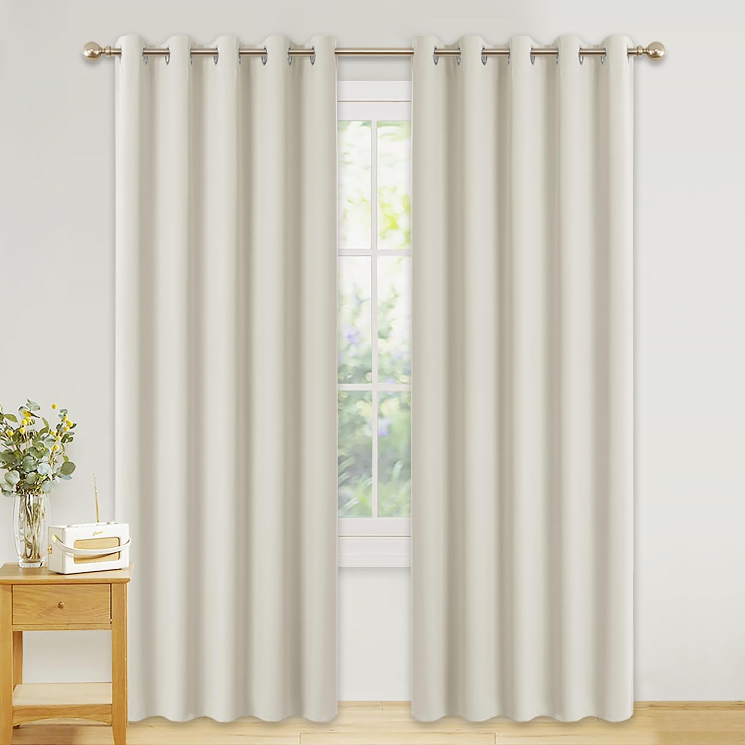 Detalle 2 de PONY DANCE Thermal Insulated Eyelet Curtains (2 Panels) for Living Room & Bedroom, Beige, 66 x 84 Inches