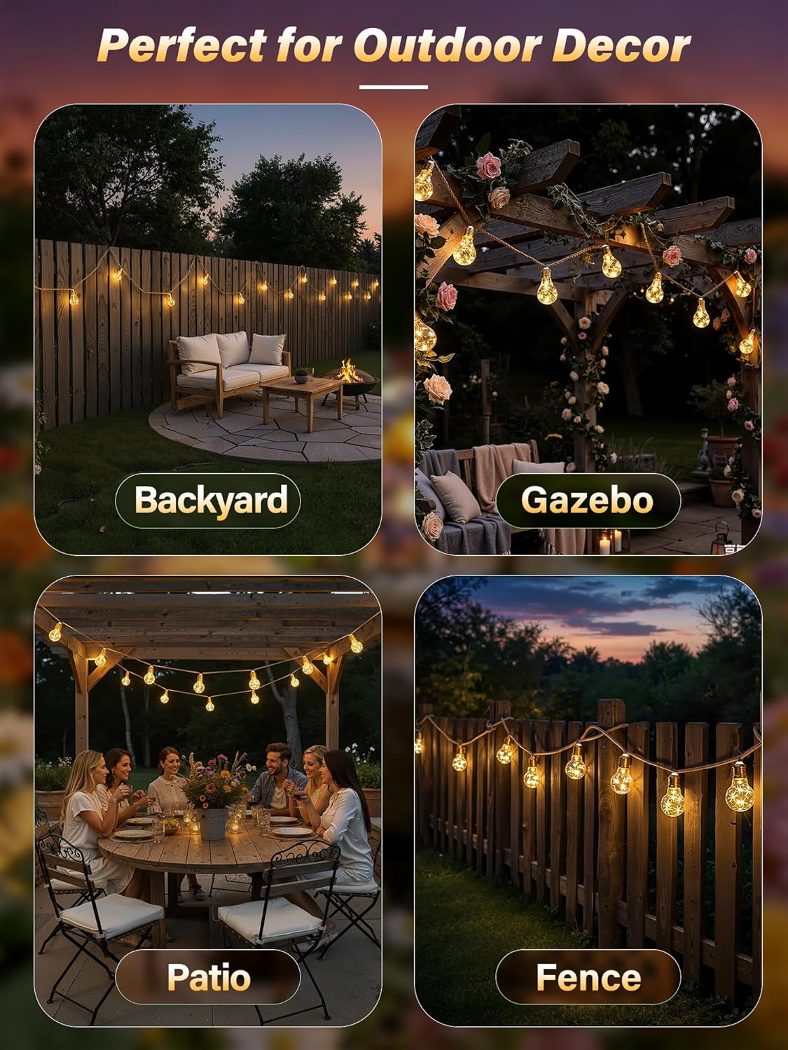 Thumbnail 4 de Ollny Solar Festoon Lights (12m) with Remote, Hemp Rope Effect & 24 Shatterproof Bulbs