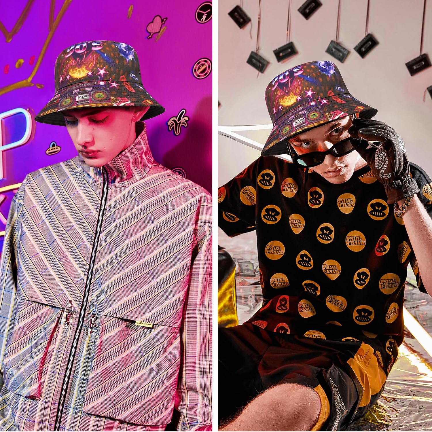 Detalle de YAMEIZE Retro Style 80s Reversible Bucket Hat