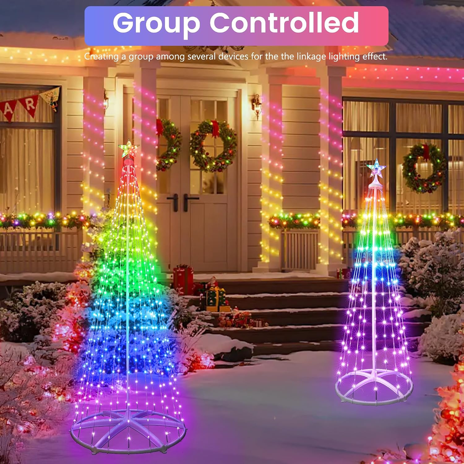 Detalle de Toodour LED0827406 RGB Cone Tree Lights, 8 ft, 406 LEDs, App and Music Sync