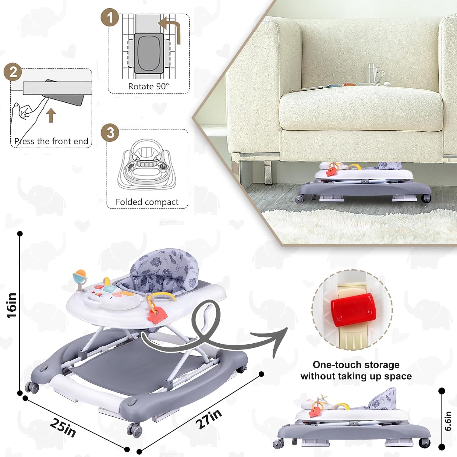 Thumbnail 5 de Pawtong Foldable 5-in-1 Baby Activity Walker with Adjustable Height