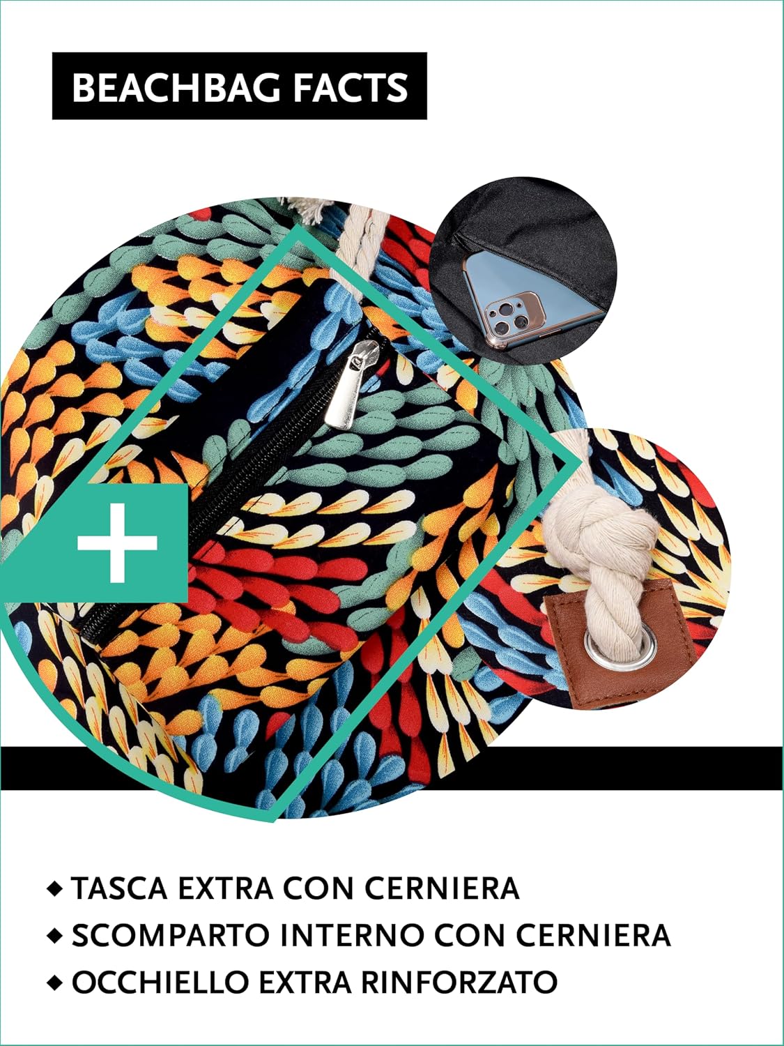 Detalle 2 de DonDon Grande borsa da spiaggia idrorepellente con cerniera – Shopper XXL