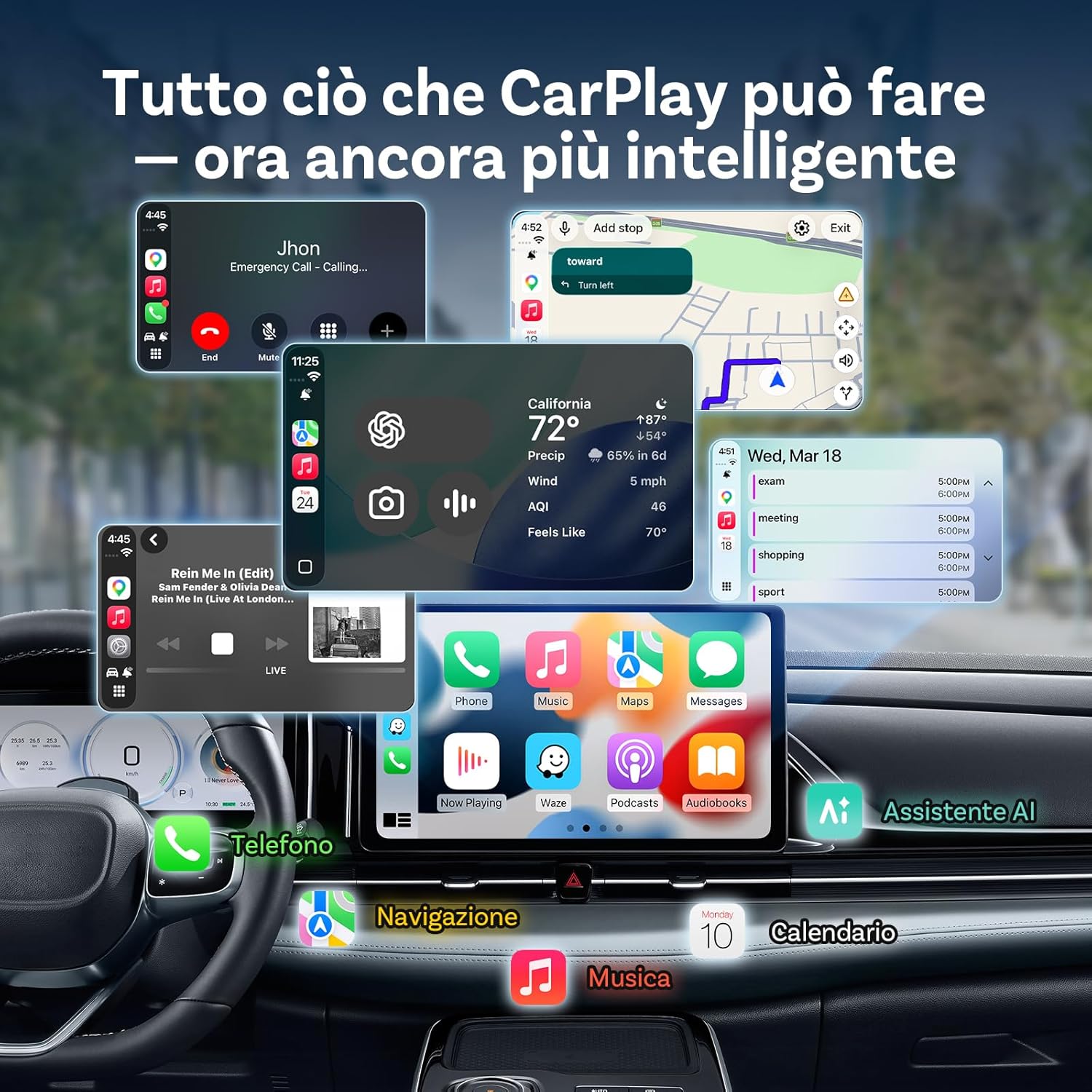 Detalle de Ottocast Mini Cube 3.0: Adattatore CarPlay Wireless USB-C ultra mini per auto (memoria doppia e OTA)