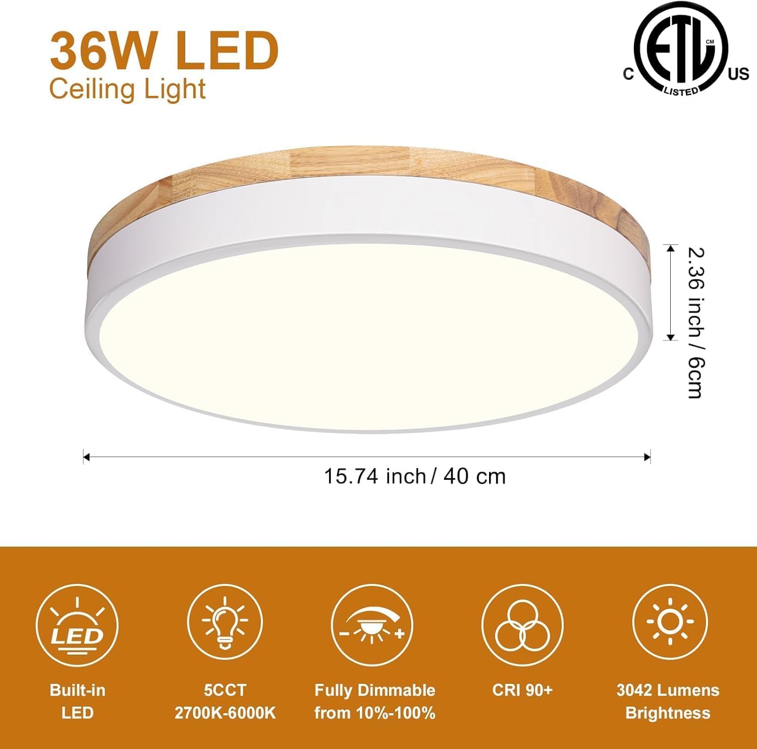 Detalle de Goomavi 20260806004 Flush-Mount LED Ceiling Light, Dimmable, 5 CCT