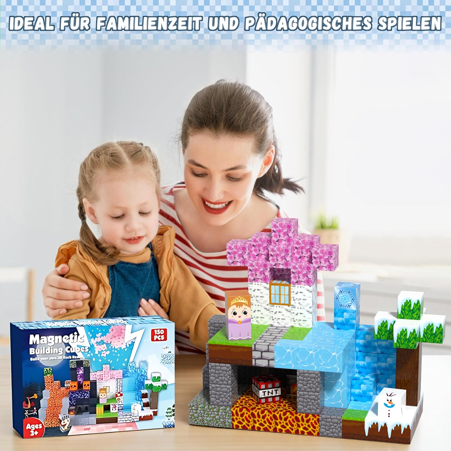 Detalle de Trozvyn Magnetische Bausteine Lavawald Set – 150 Teile, STEM-Spielzeug für Kinder ab 3+, Wald-Lava-Gletscher-Tiere