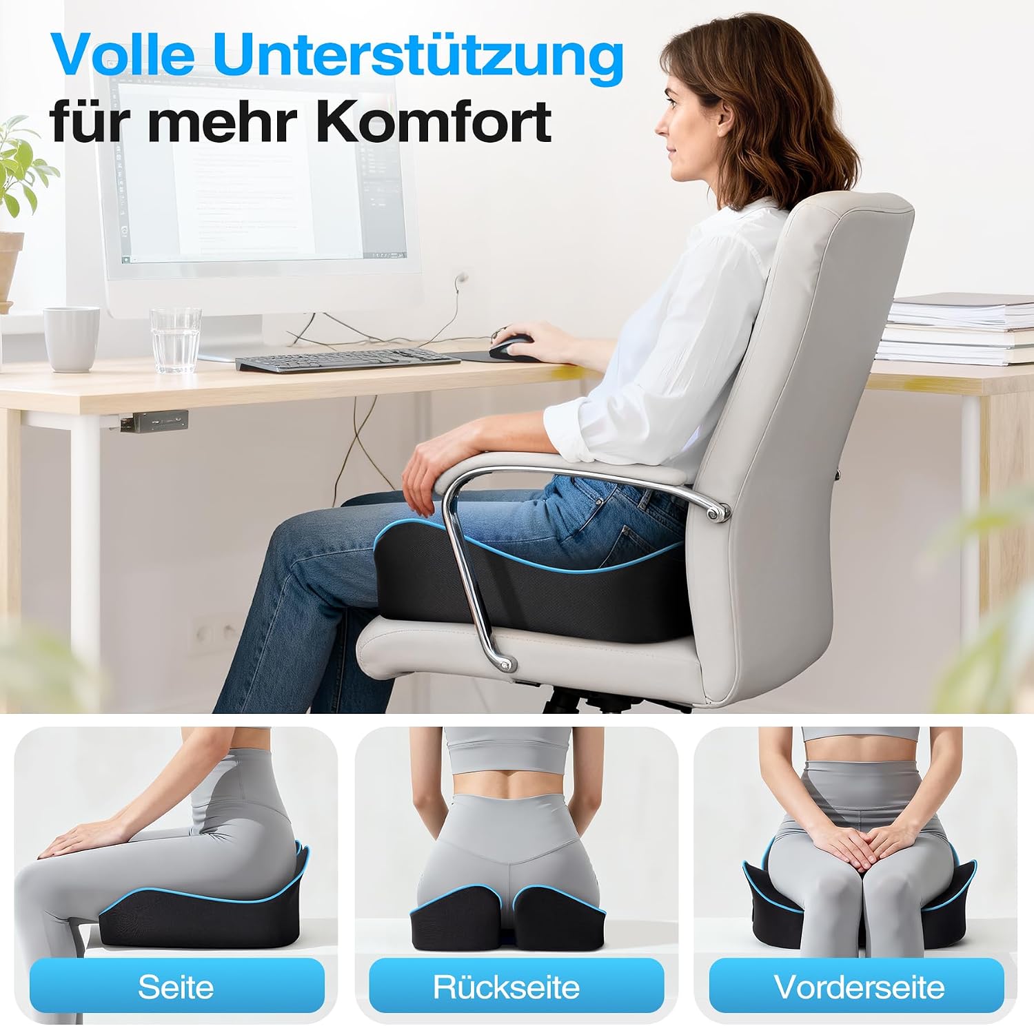 Detalle de POOTACK Sitzkissen Bürostuhl mit Memory Foam – mehr Komfort für Büro, Home-Office und Gaming-Stühle