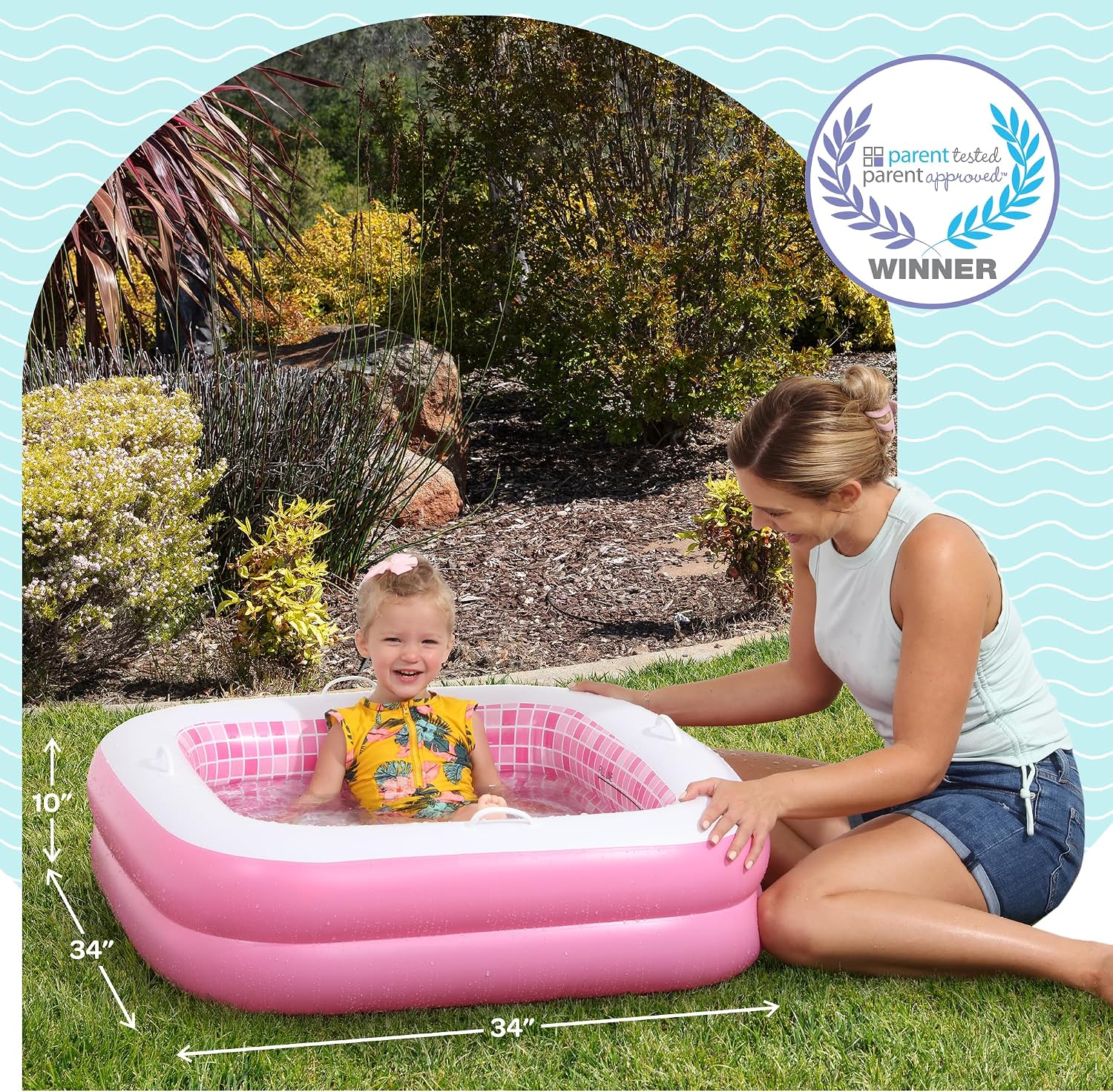 Detalle 2 de 3-in-1 Inflatable Baby Pool, Bathtub & Ball Pit for Toddlers 1-3 with Safety Grip Handles and Soft Floor (34" x 10")