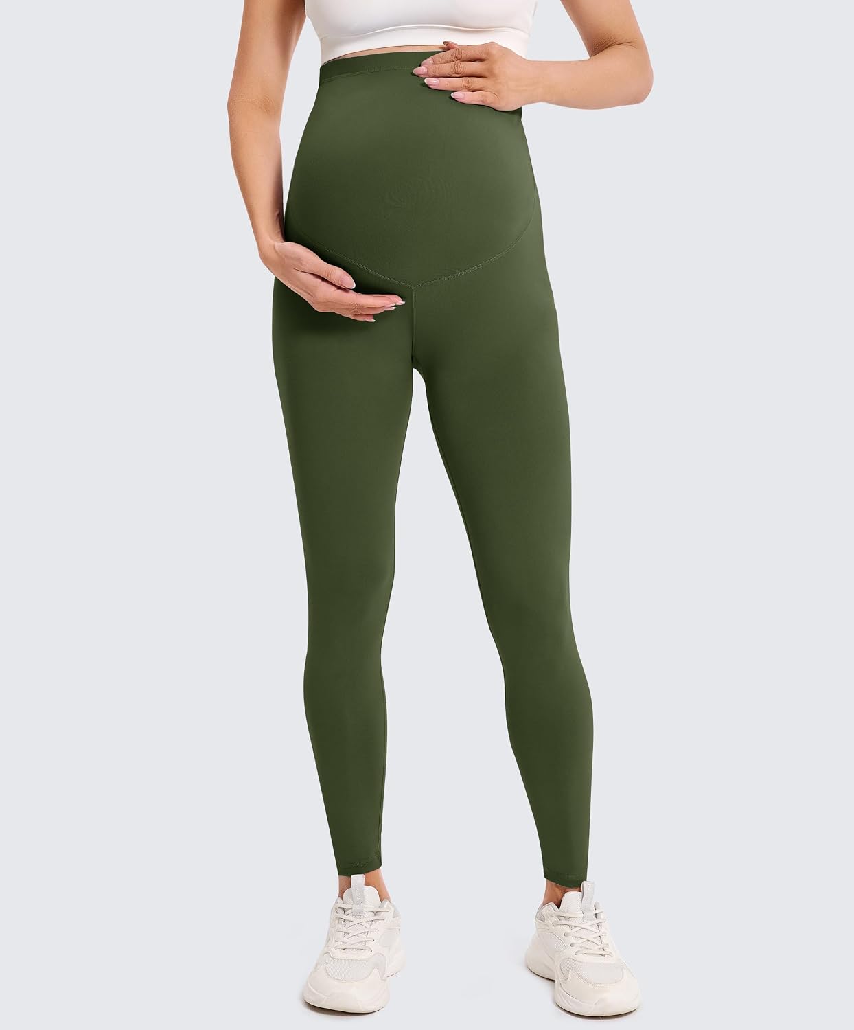Detalle de VALANDY Creamlush 2 Pack Over Bump Maternity Leggings with Adjustable Waist