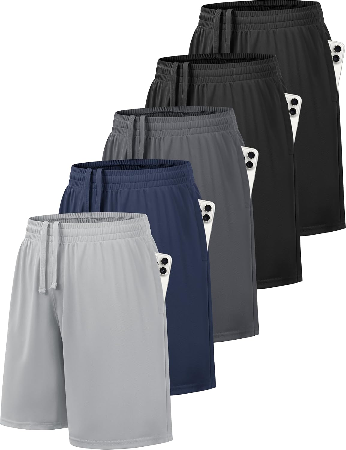 Detalle de GetGigt Kurze Hosen Jungen – Sport Shorts im 3-/5er-Pack, mit Taschen und Schnell Trocken