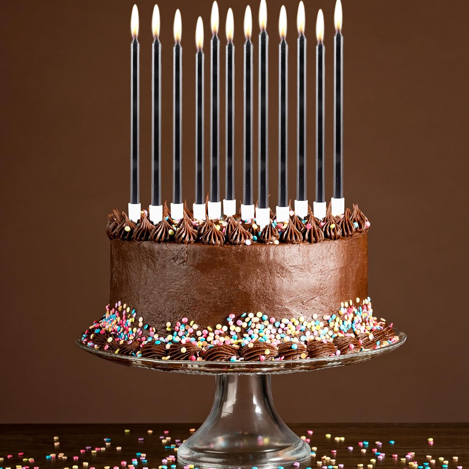Thumbnail 2 de Yiran Glitter Black Birthday Candles (24 pcs) – 10cm thin tall cake topper candles with holders