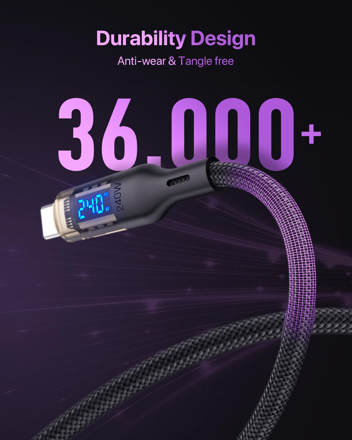 Thumbnail 6 de VisionSync 240W USB-C auf USB-C Transparentes Kabel mit LED-Anzeige – 1,2 m, 2er Pack