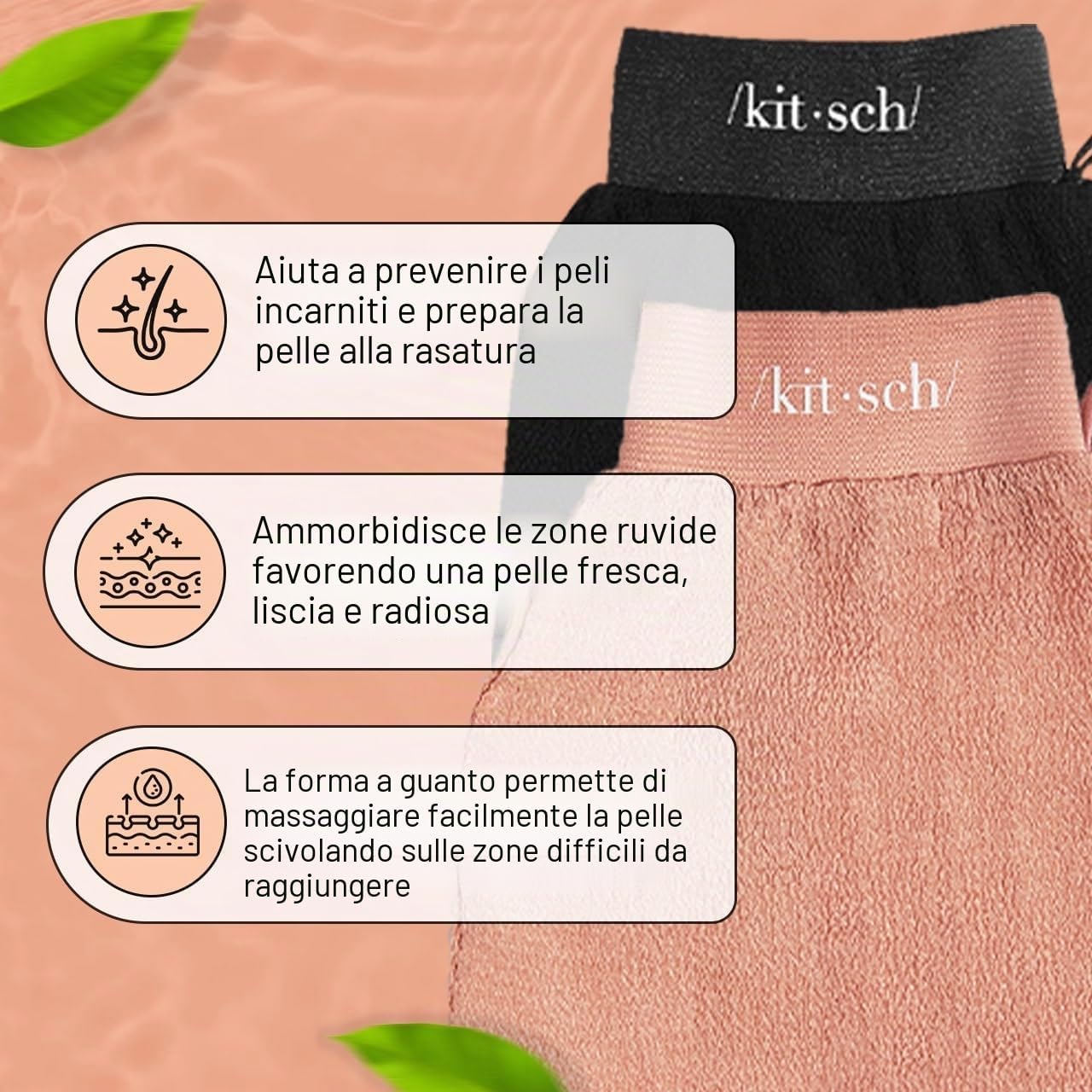 Detalle 2 de Kitsch Guanti Esfolianti 2pz – Guanto Esfoliante Coreano & Scrubber Corpo per Doccia e Bagno