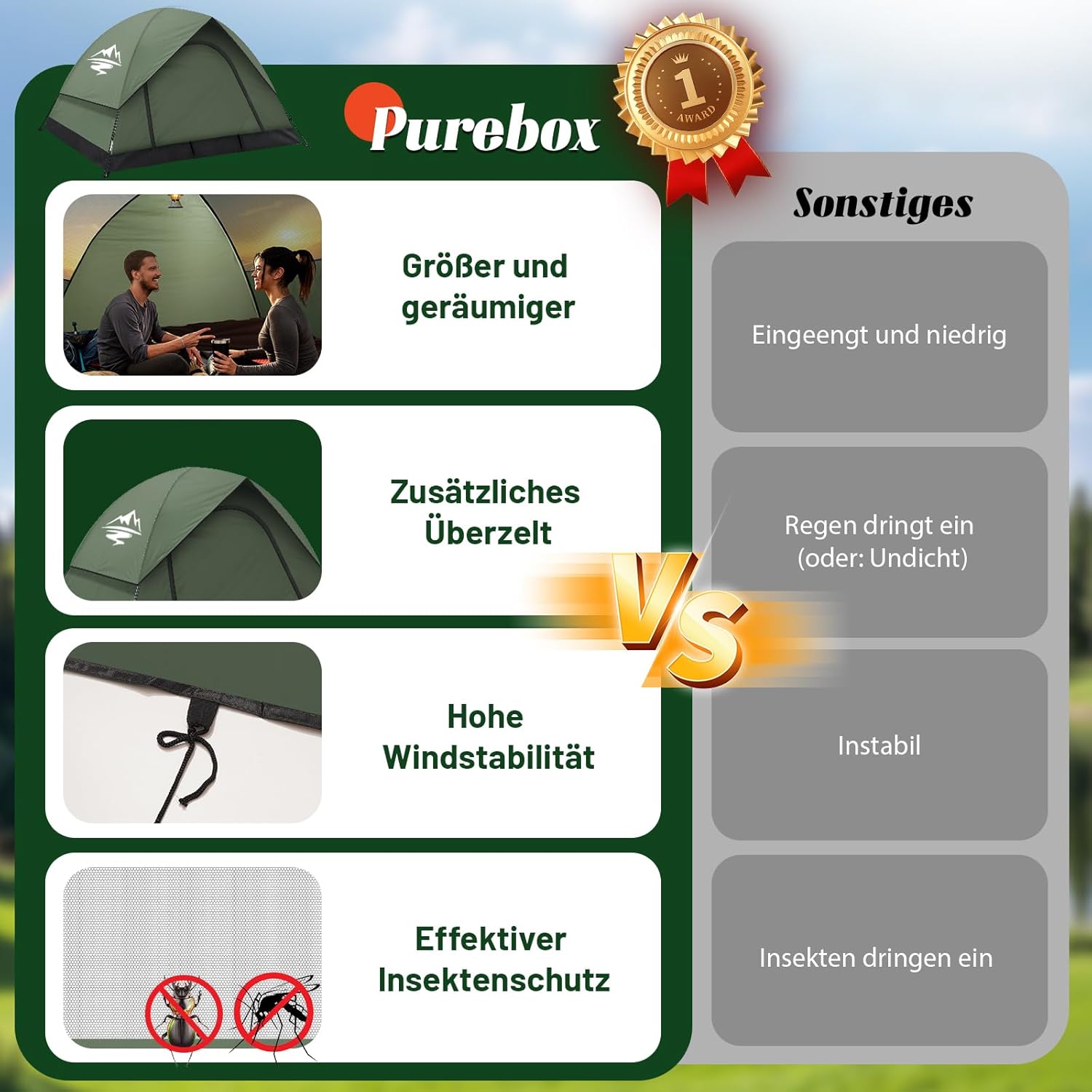 Detalle de Campingzelt für 2 bis 3 Personen Kuppelzelt