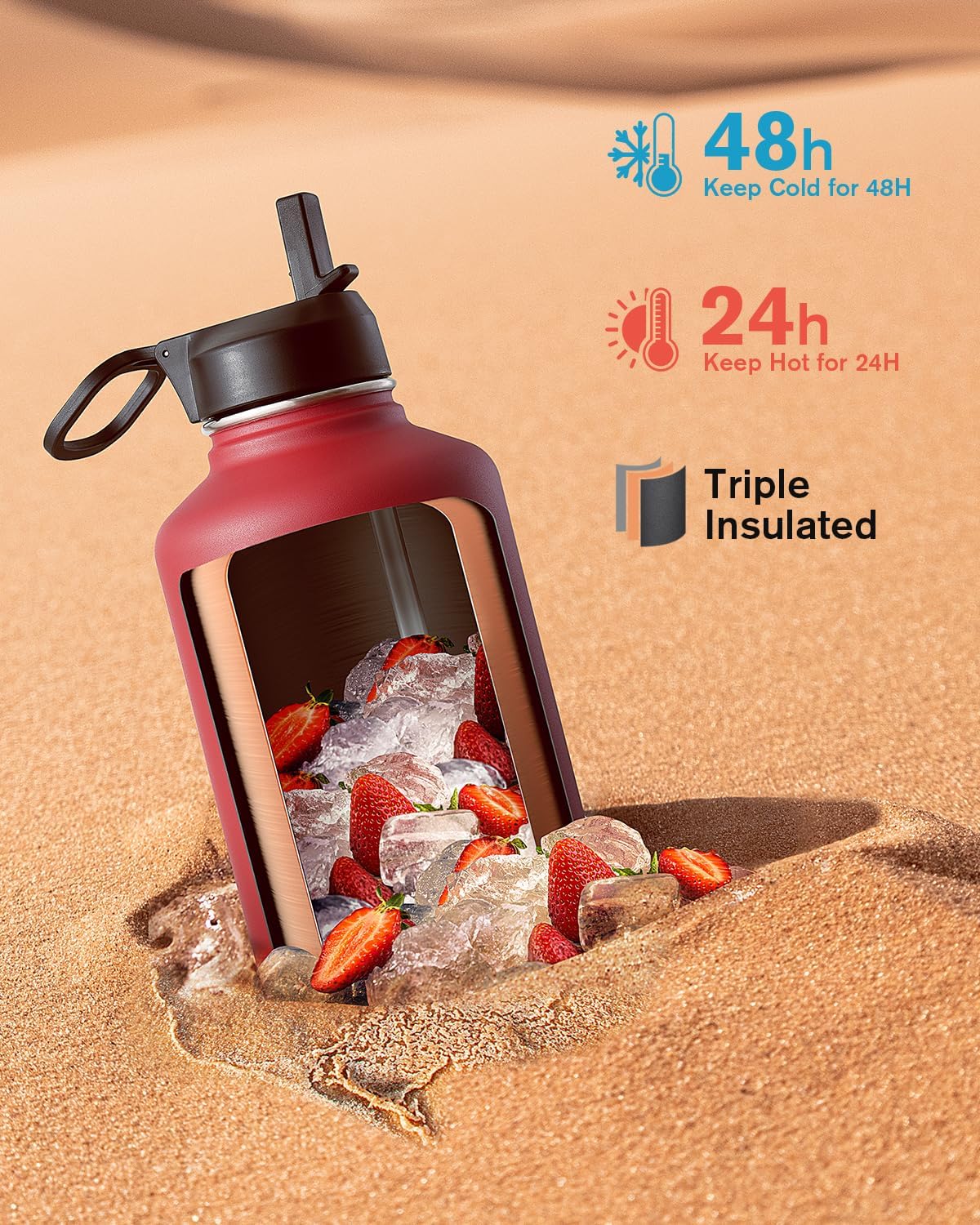 Thumbnail 1 de Coolflask Half Gallon Water Bottle with Three Lids – Insulated Stainless Steel (64 oz)