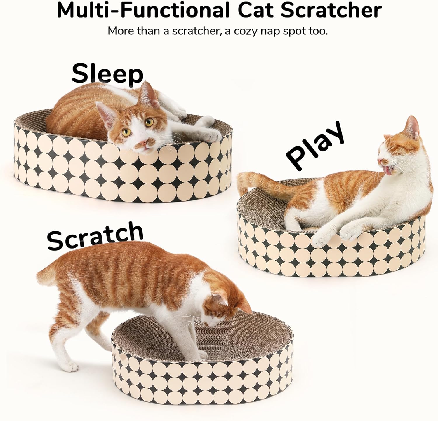 Thumbnail 1 de FUKUMARU Cat Scratcher Cardboard Lounge Bed (2-in-1) – Oval scratch pad bowl, polka dot