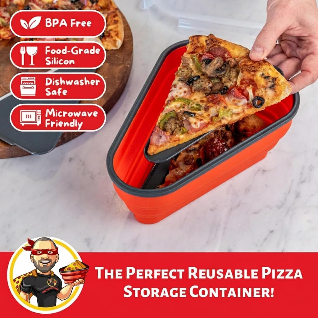 Thumbnail 1 de PIZZA PACK The Perfect Pizza Pack™ Reusable Pizza Storage Container with 5 Microwavable Serving Trays (Red)