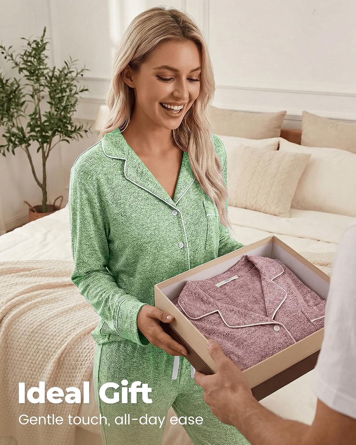 Thumbnail 1 de PJGGZ Women's Long-Sleeve Pajama Set with Button-Down Top and Pocketed Pants