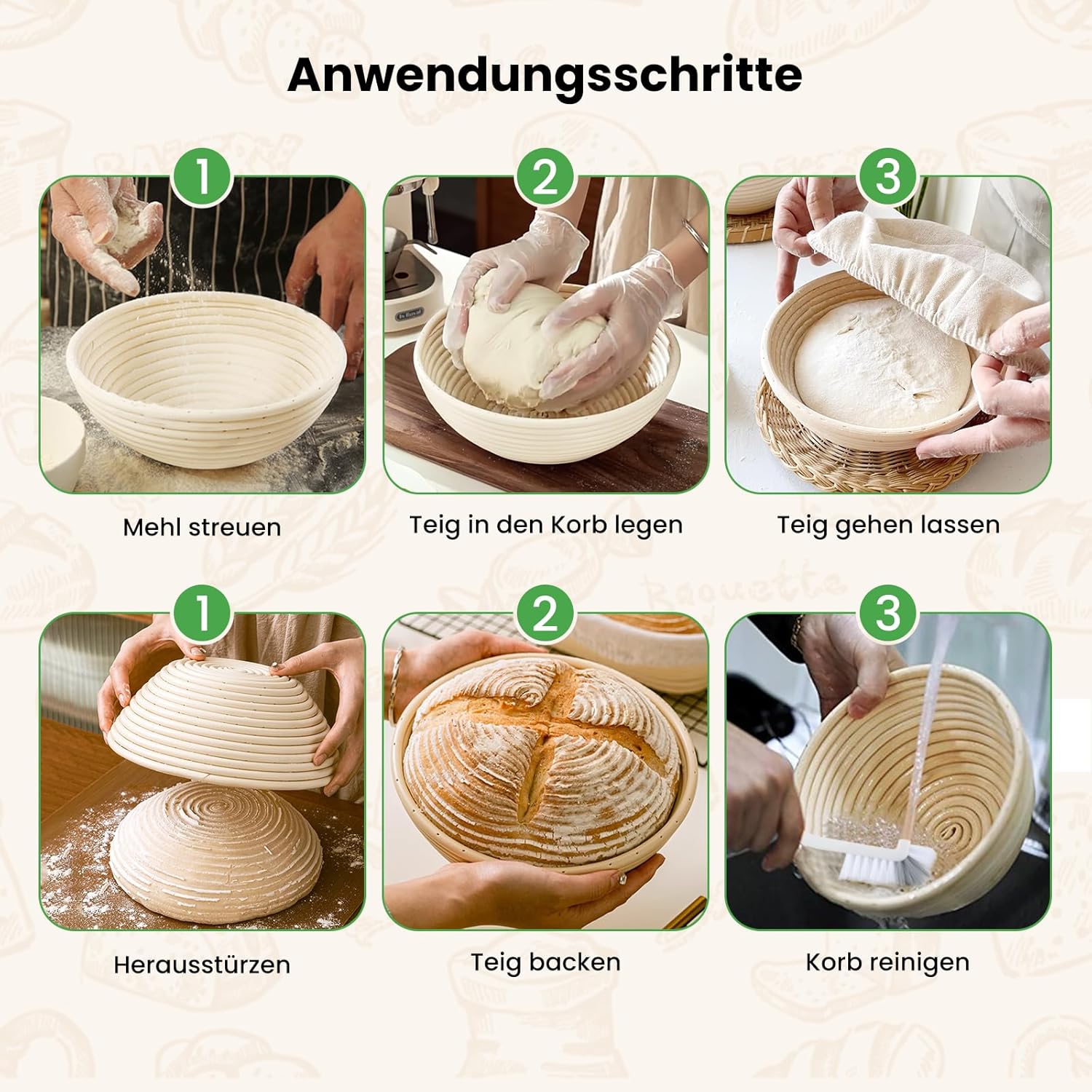 Detalle de GEEKHOM Sauerteig Starter Set mit 2 Gärkörben – Komplettes 14-teiliges Backzubehör für Anfänger