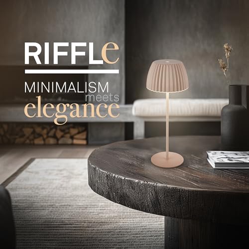 Detalle de BRILONER RIFFLE: lámpara de mesa recargable y sin cable con borde luminoso, IP44 y regulador táctil