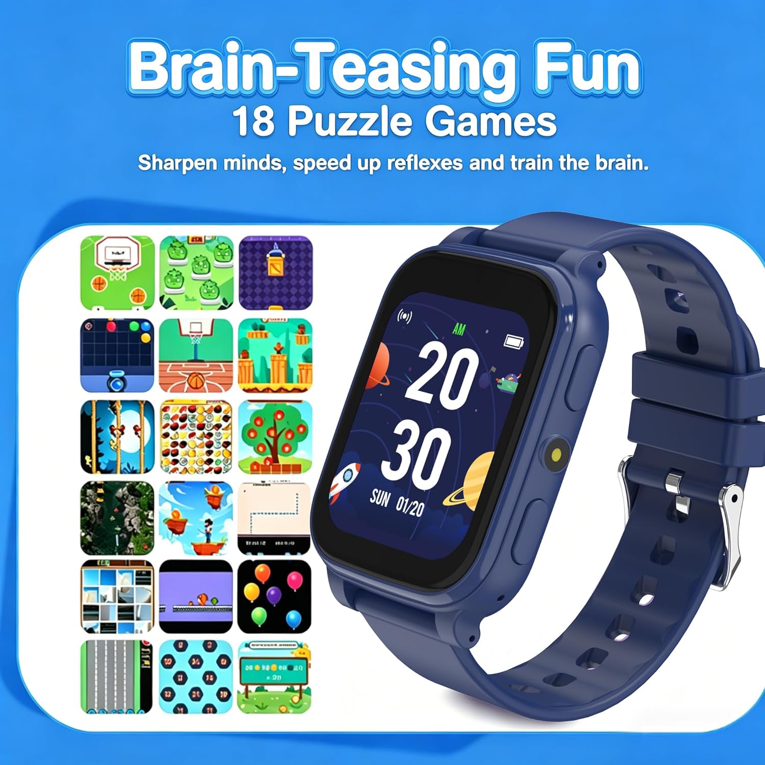 Detalle de Tzzulsx Kids Smart Watch: Standalone 1.83" HD Display, IP68, 18 Games & Health Tracking