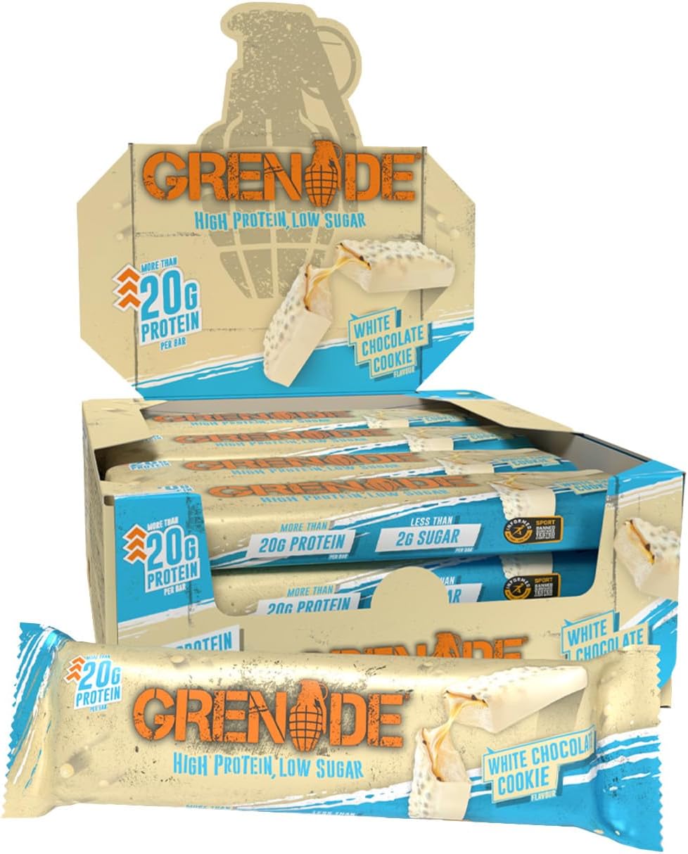 Detalle de Grenade Proteinriegel White Chocolate Cookie – proteinreich, Zuckerarm (12 × 60 g)
