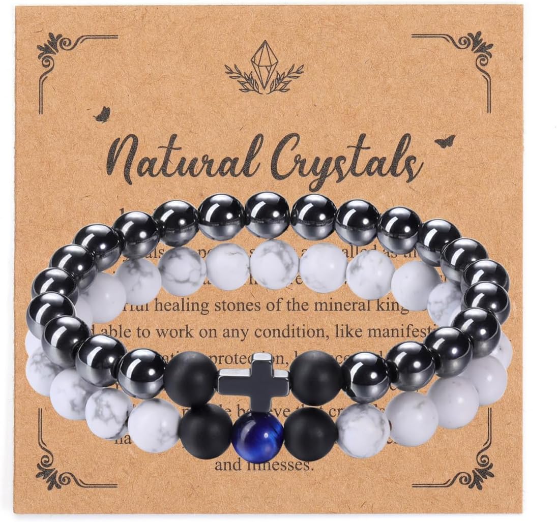 Detalle de JSDDE Tiger Eye Bracelet For Men: Natural Stone Bead Set