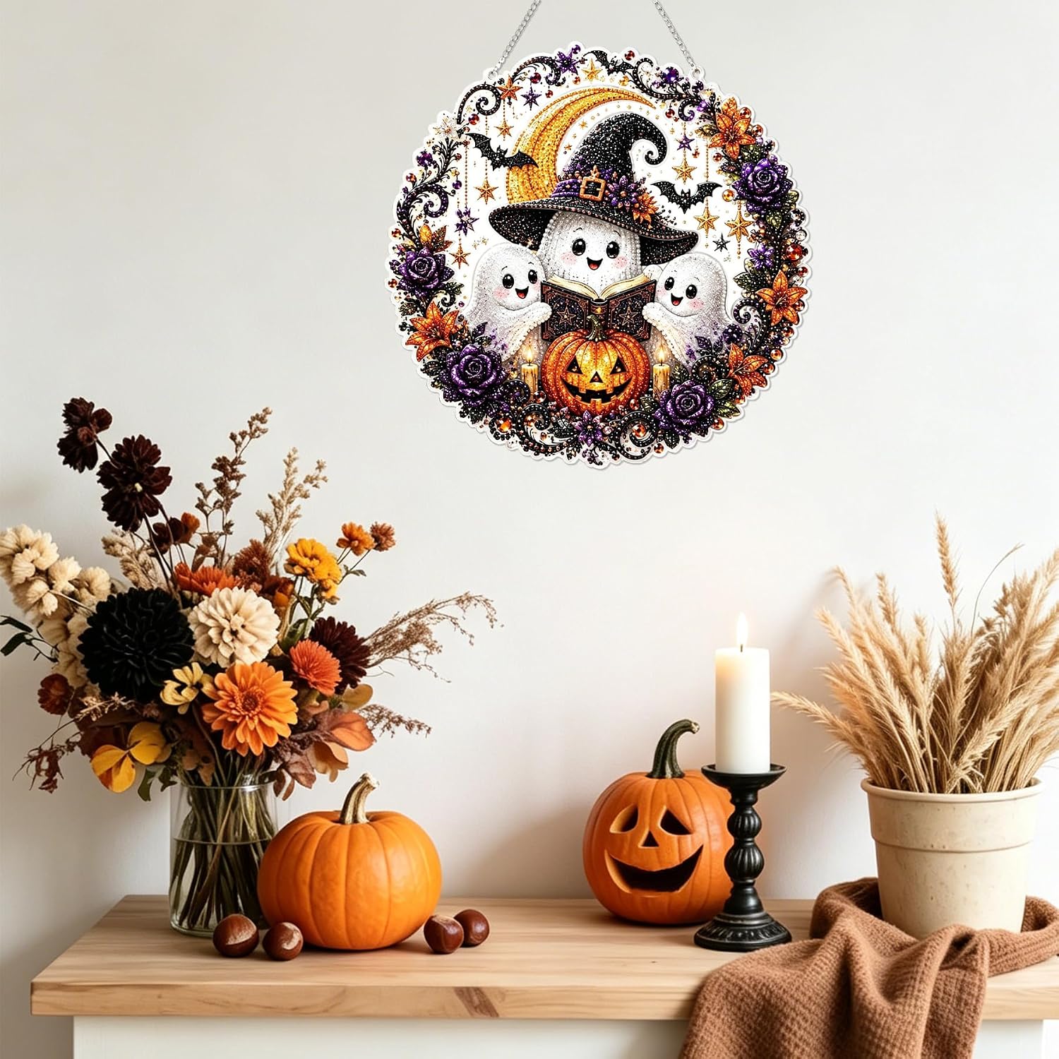 Thumbnail 4 de AYTHSRIC Halloween Diamond Art Hanging Kit, A5 Acrylic 5D Crystal Decor