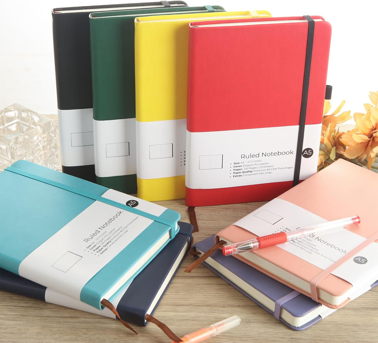 Detalle 2 de MIVIDE 8 Pack A5 Journal Notebook 240pp đź“”