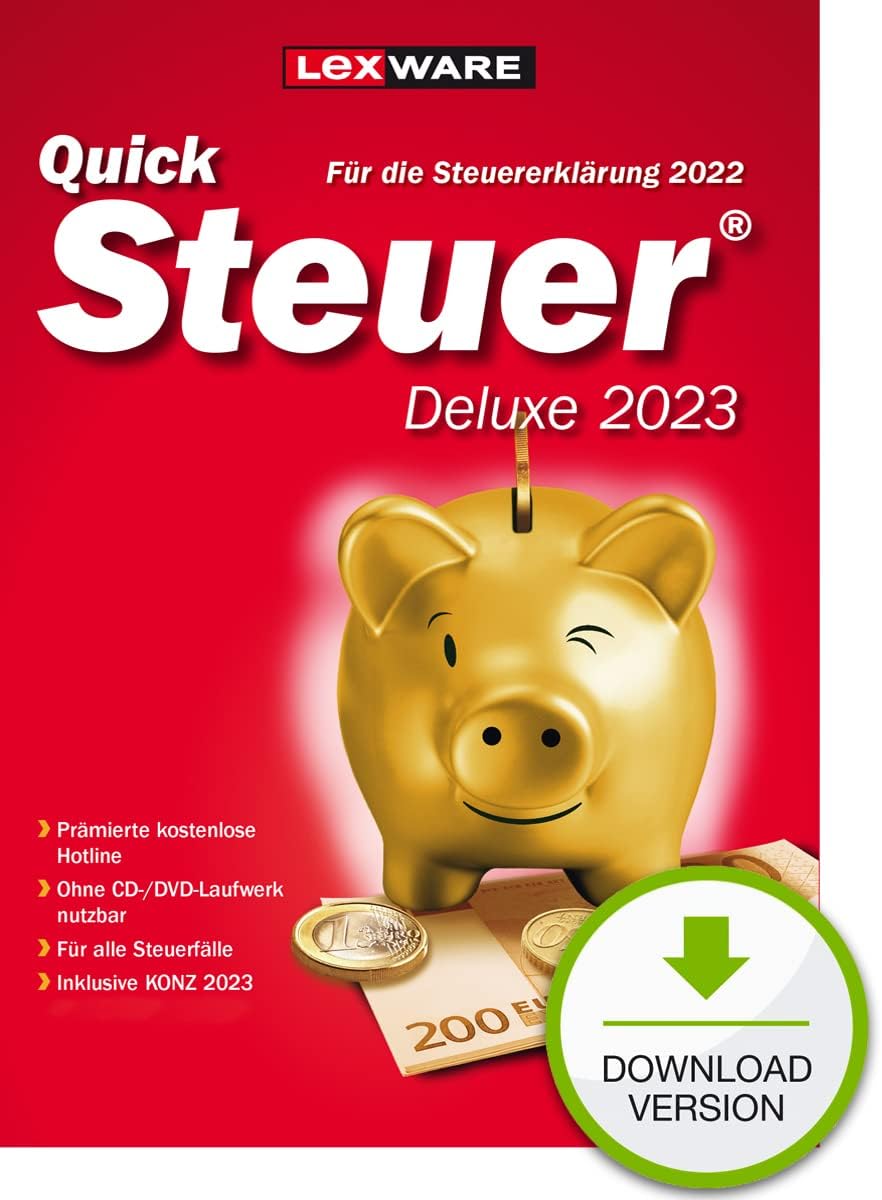 Detalle de QuickSteuer Deluxe 2023 (für Steuerjahr 2022) – Private und gewerbliche Steuererklärung, Download + PC Aktivierungscode per Email