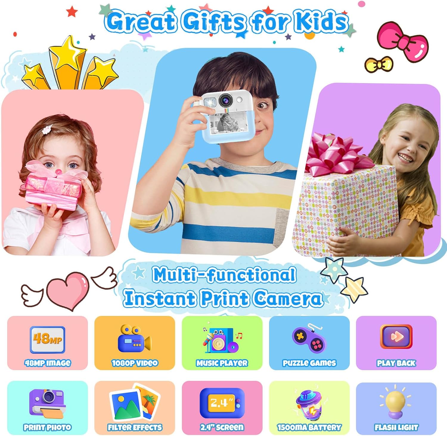 Thumbnail 1 de Dafotil Kids Camera for Boys: 1080P Instant Print in Blue