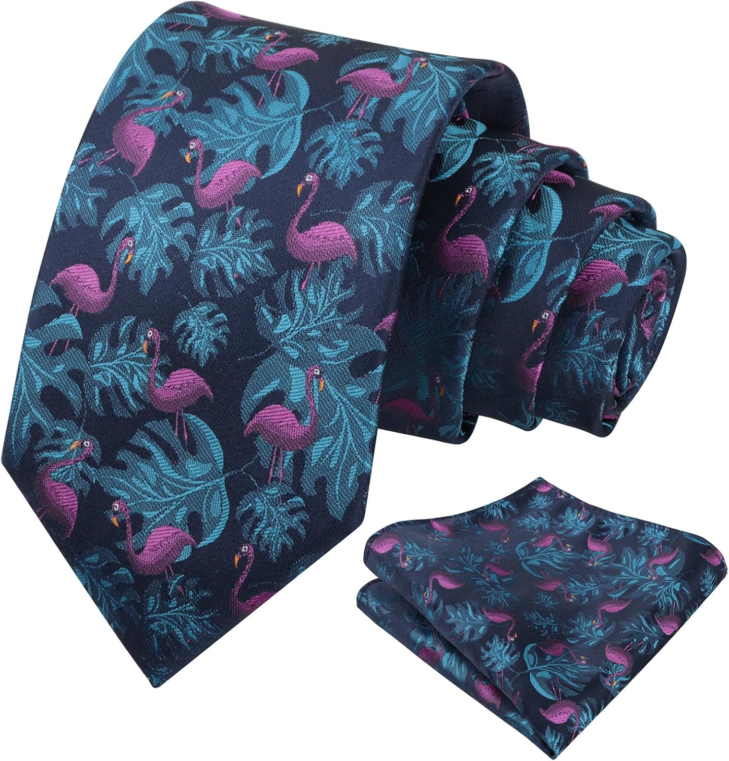 Thumbnail 6 de Alizeal Mens Floral Tropical Flamingo Pattern Tie and Pocket Square Set