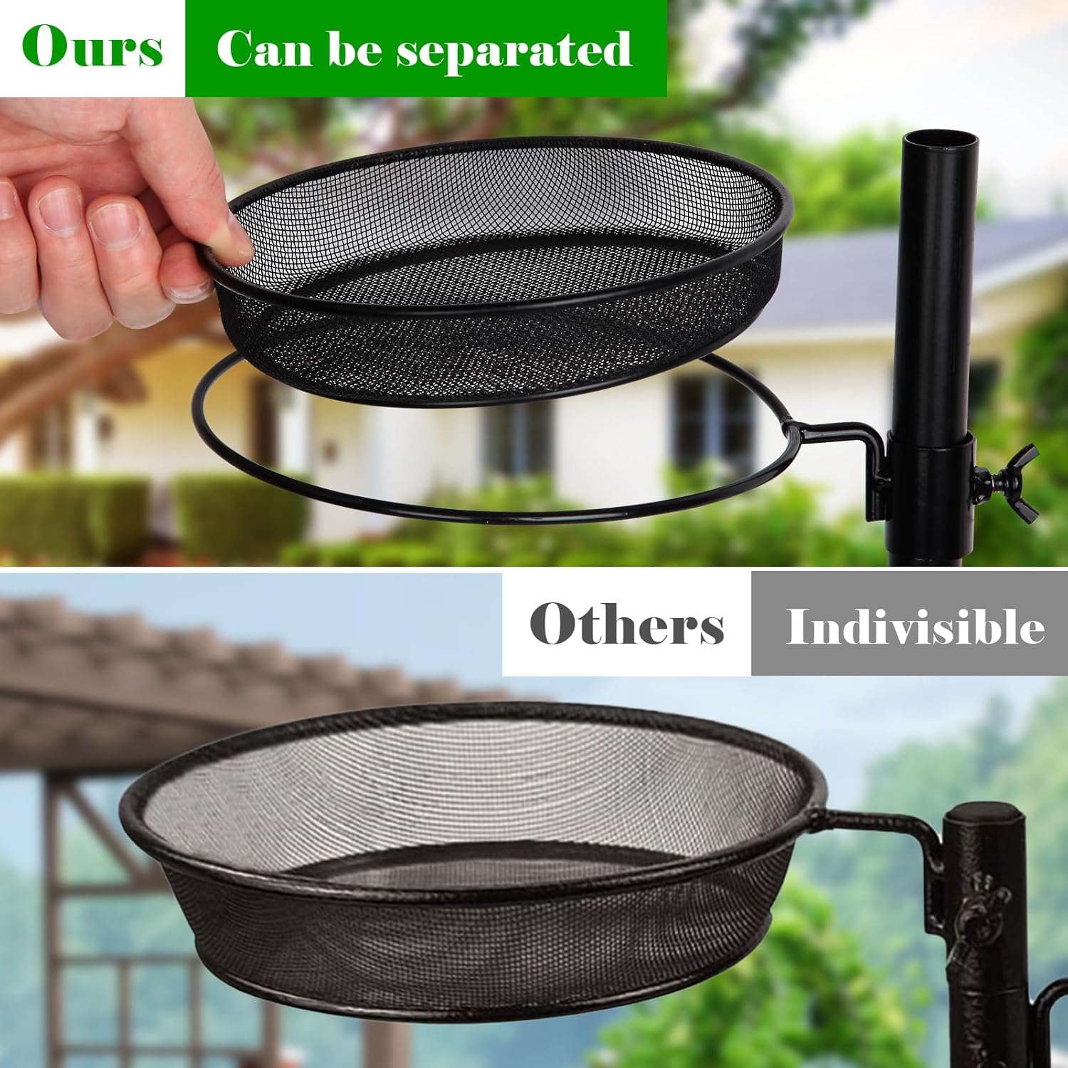 Detalle 2 de HRAYLTOP Deck Bird Feeder Station Kit with Steel Hooks, Tray & Water Bowl (Black) – Balcony & Porch Railing Hanging Set