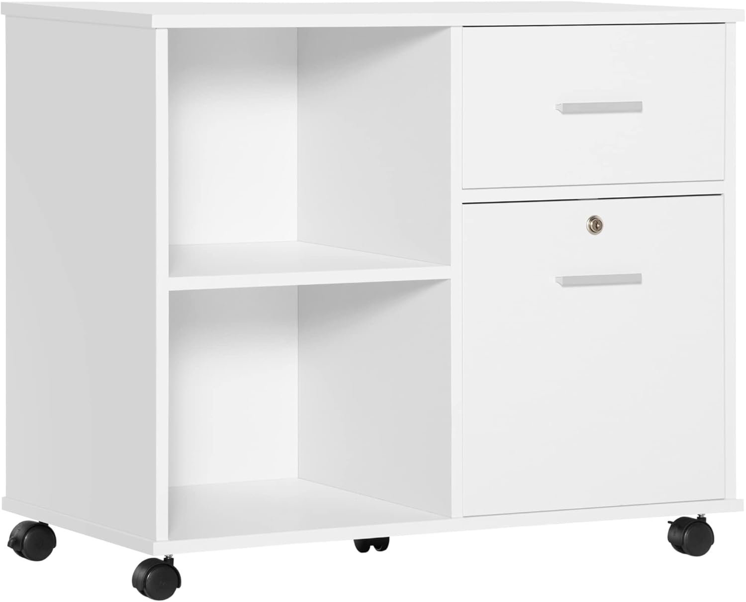 Vinsetto Caisson de Bureau verrouillable avec 2 tiroirs et support d’imprimante – Blanc bois 86,3 x 40 x 66,5 cm