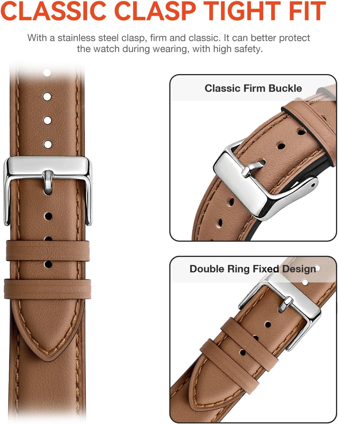 Thumbnail 2 de SUNFWR Leather Strap for Apple Watch (40mm–49mm) in Brown with Silver Buckle