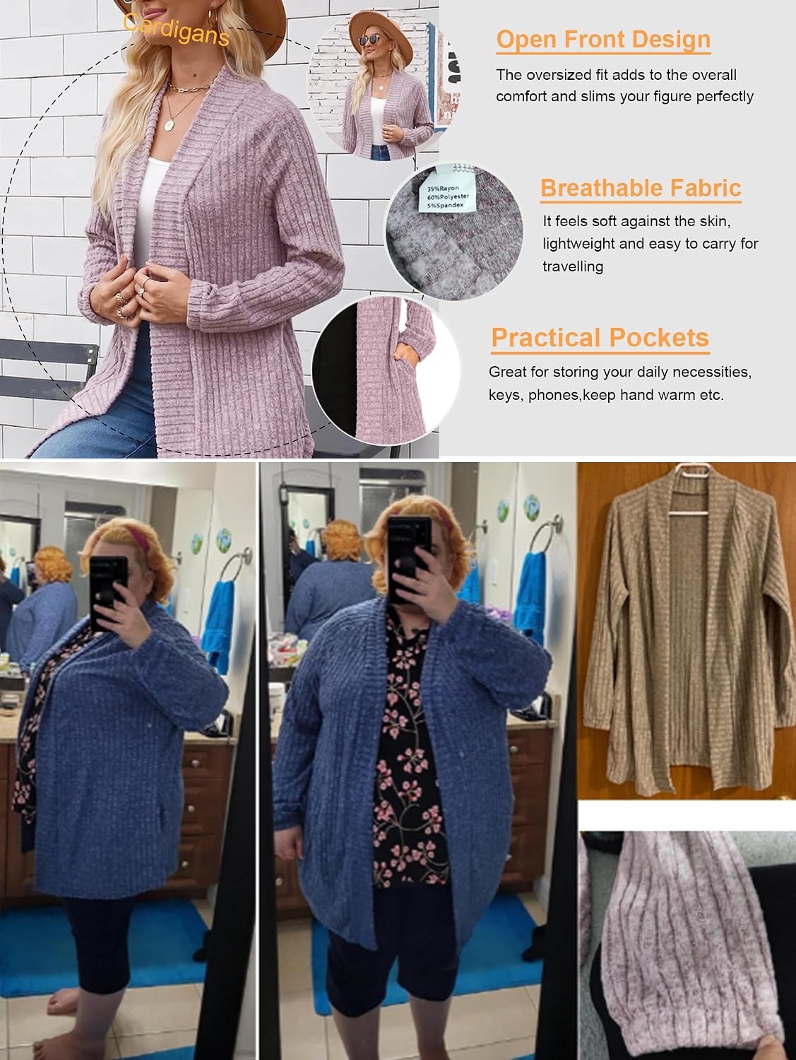Thumbnail 2 de iChunhua Women's Casual Oversized Raglan Sleeve Cardigan with Pockets