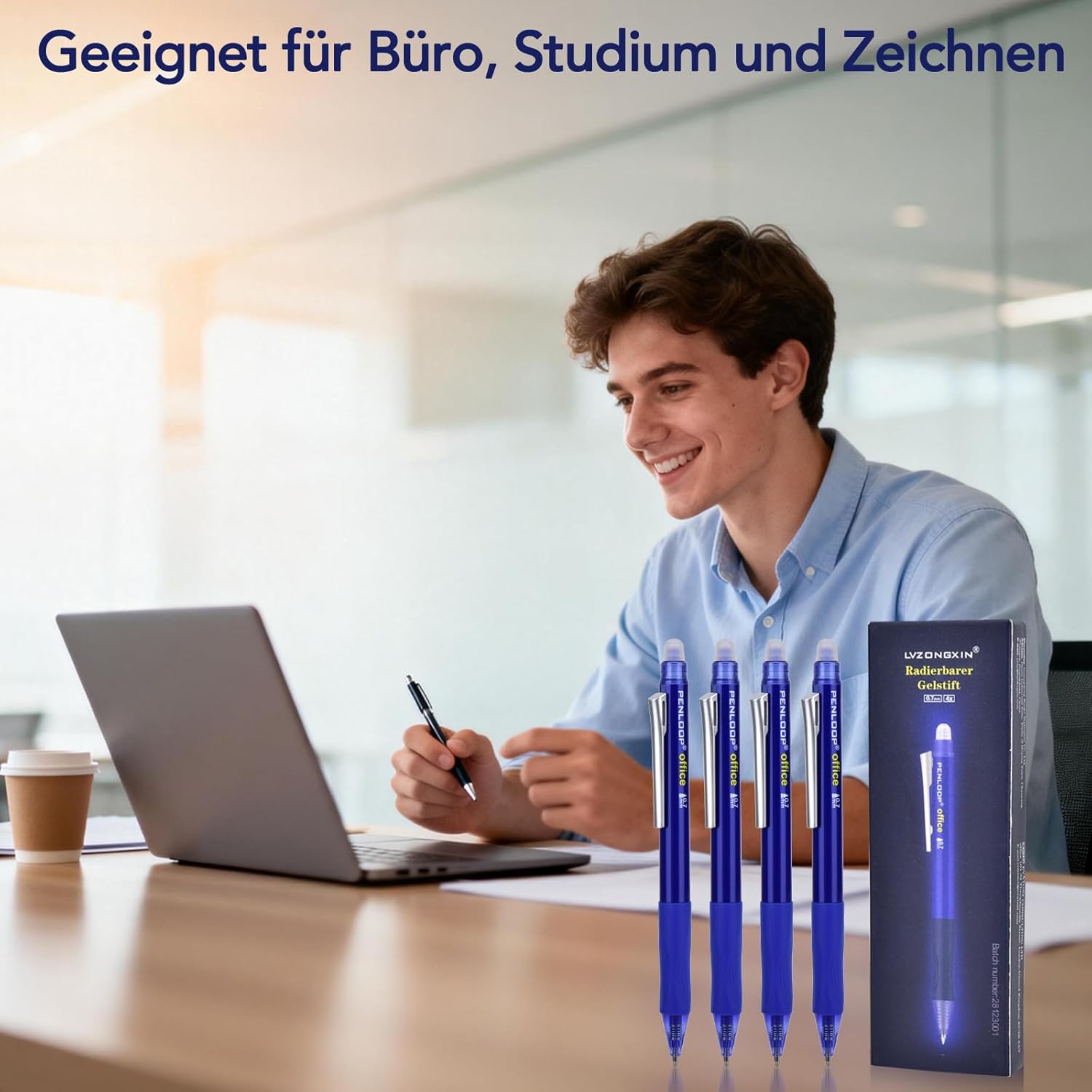 Thumbnail 4 de Radierbarer Kugelschreiber LVZONGXIN (4er-Set) mit 0,7-mm-Spitze, blau, radierbar