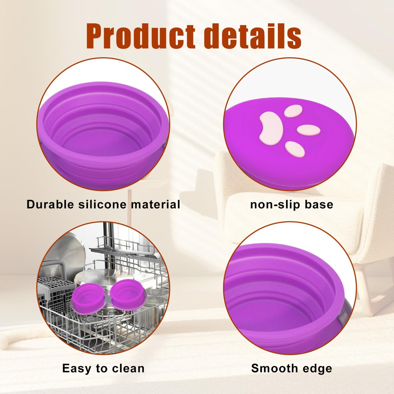 Detalle 2 de Gdsun Travel Bowls-Purpie 2-in-1 Collapsible Dog Travel Bowl with Carabiner