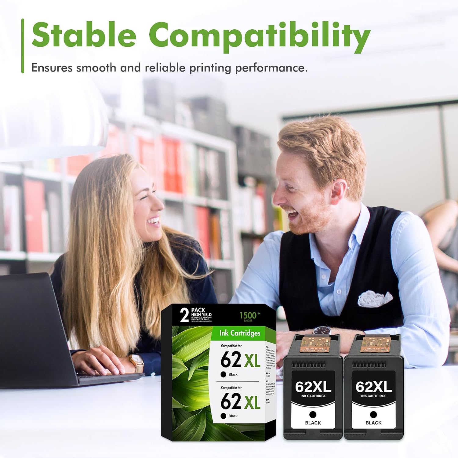 Detalle 2 de WOWTONER 62XL Black Ink Cartridges, Compatible 2-Pack, Up to 750 Pages Each