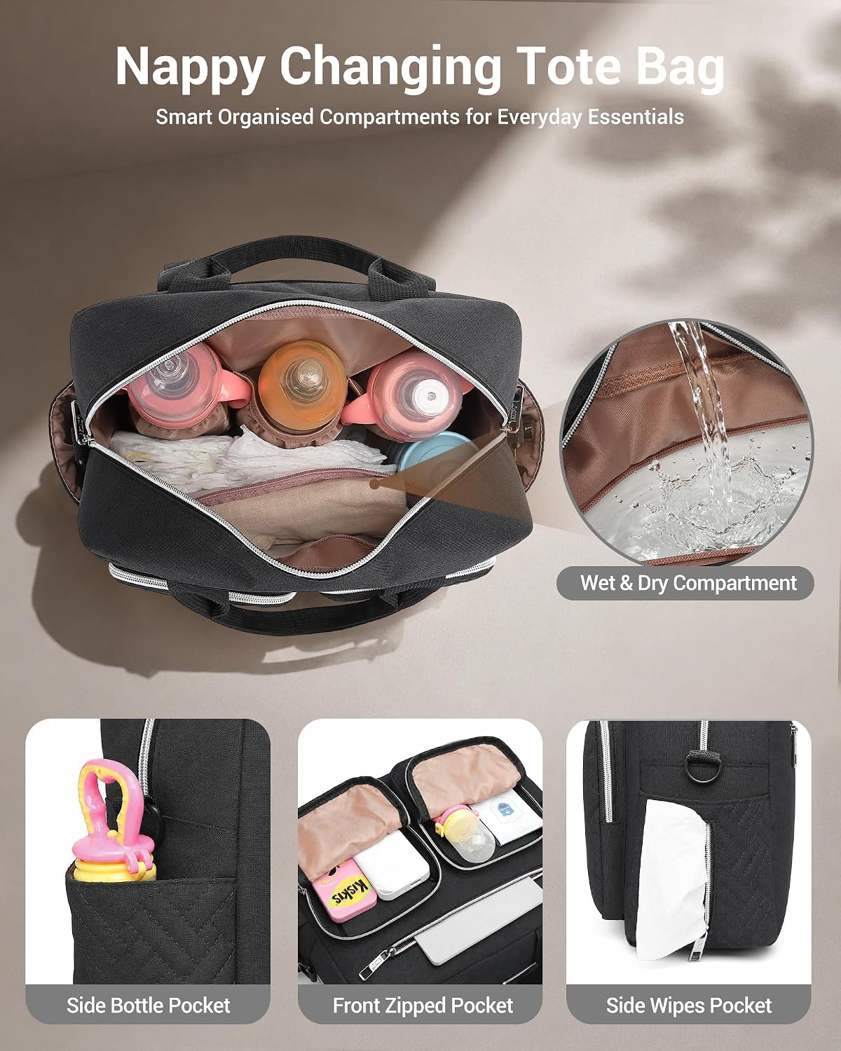 Thumbnail 3 de Kono Baby Changing Bag: Multifunction Nappy Bag with Insulated Pockets