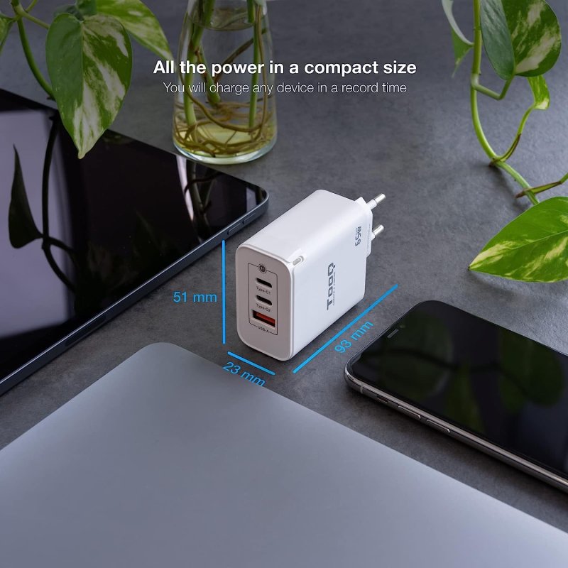Detalle 2 de TooQ TQWC-GANQC2PD65WT Cargador 65 W blanco