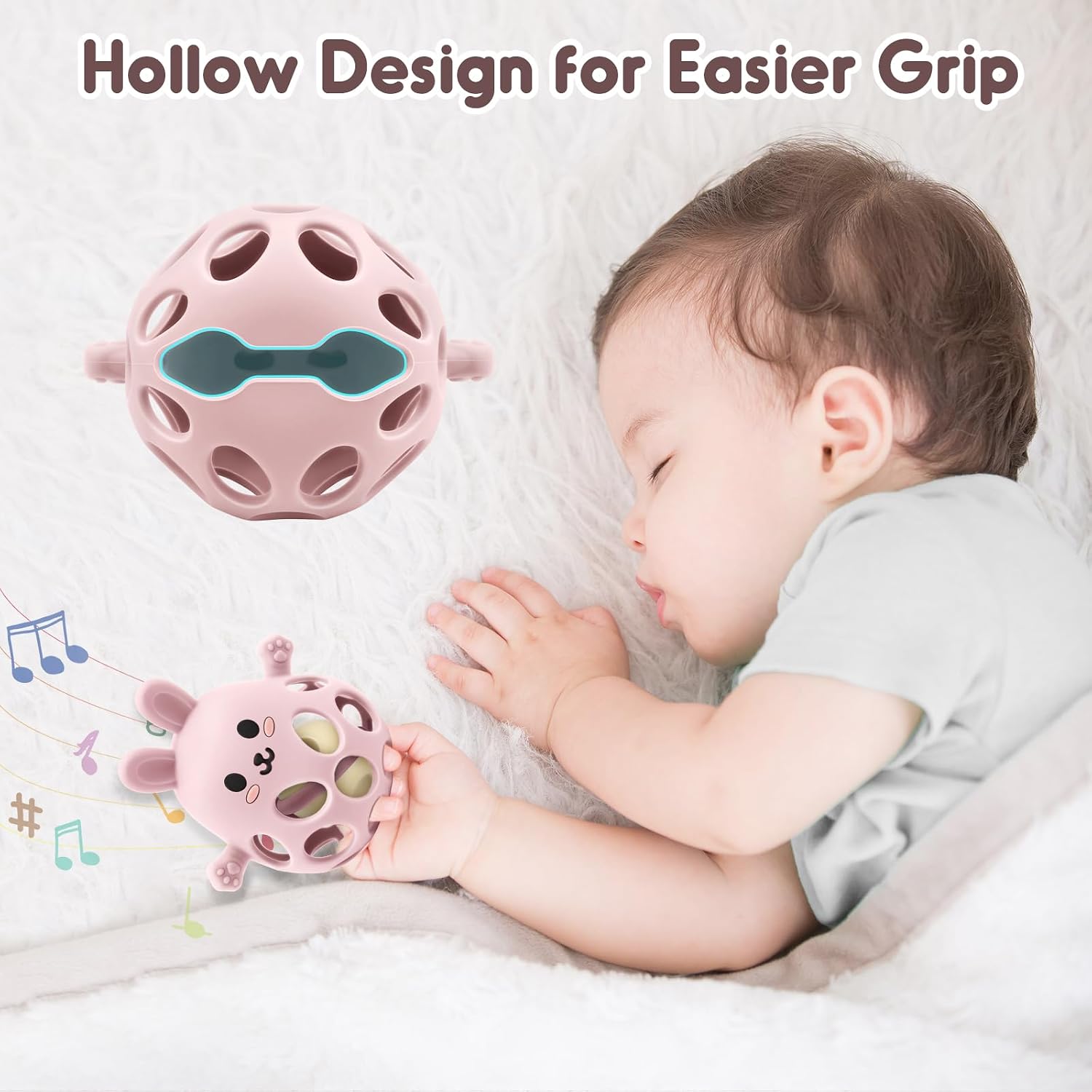 Detalle de Baby Sensory Teething Toy with Rattle for Newborn to 18 Months: Silicone Bunny Chew Toy