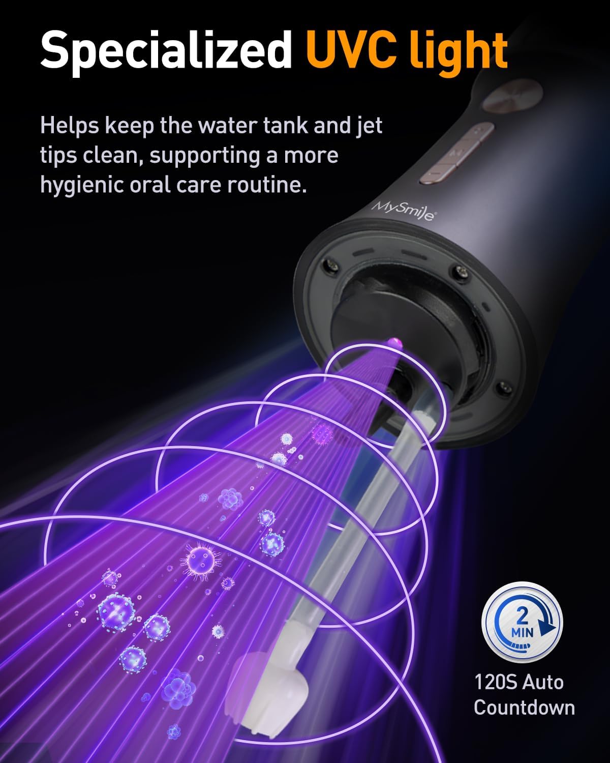 Detalle de MySmile LP221 Cordless Water Flosser with UVC Sanitizer & OLED Display