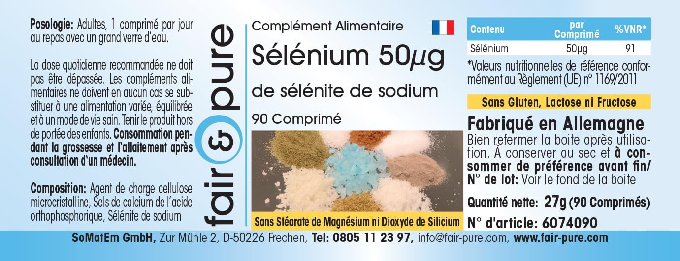 Detalle de Fair & Pure Selen 50µg aus Natriumselenit – 90 Tabletten, vegan, schluckfreundlich, hergestellt in Deutschland