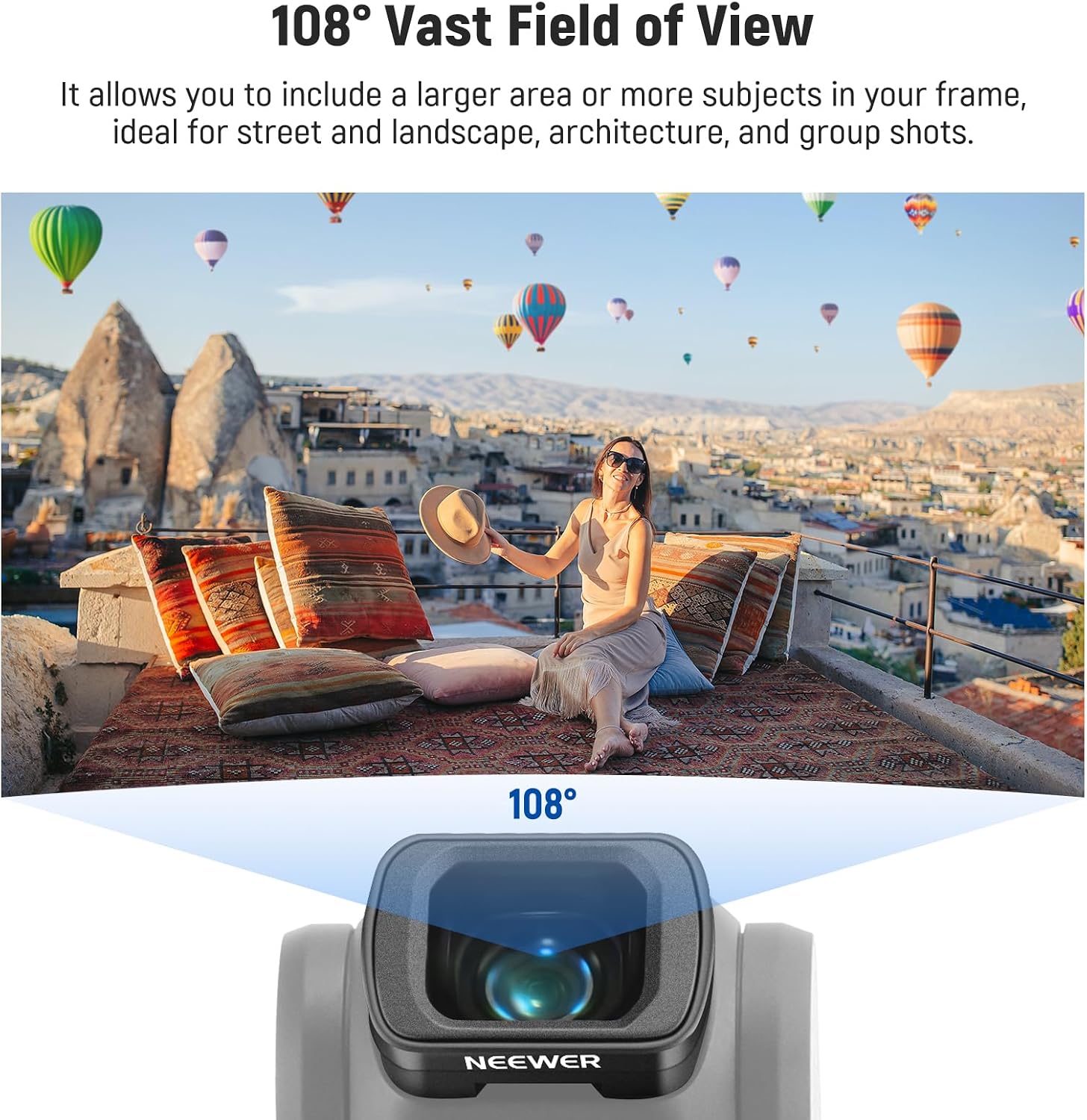 Detalle de Neewer ND Filter Set for DJI Osmo Pocket 3 Creator Combo: Variable ND2-32, CPL, Black Mist 1/4 + Wide Angle Lens